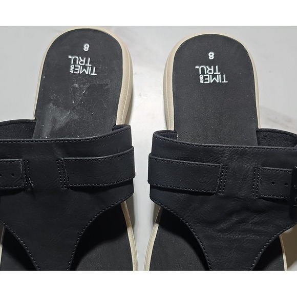 Time and Tru Shoes - Time And Tru Women's Black Synthetic Thong Slip On Sandals Size 8